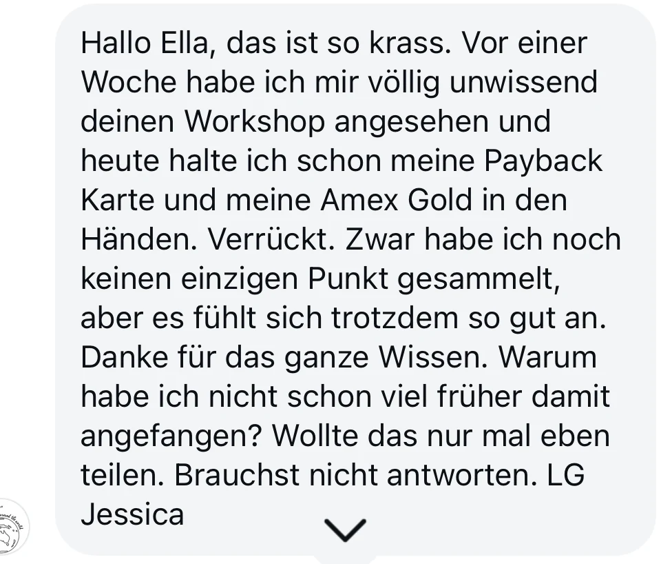 Eine Woche nach dem Workshop schon PAYBACK Karte und Amex Gold in den Händen