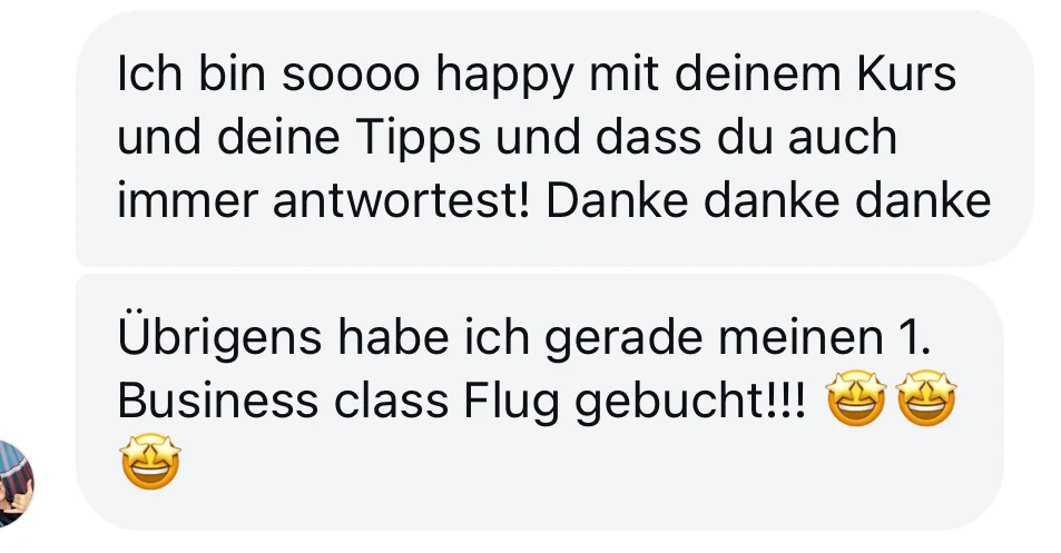 Erster Business-Class-Flug direkt nach dem Kurs gebucht