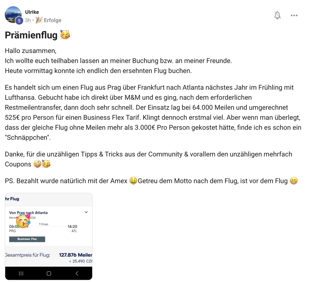 Prag nach Atlanta in der Business Class für 64.000 Meilen und 525 Euro