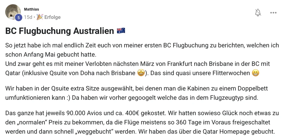 Australien in der Business Class für 90.000 Avios und 400 Euro