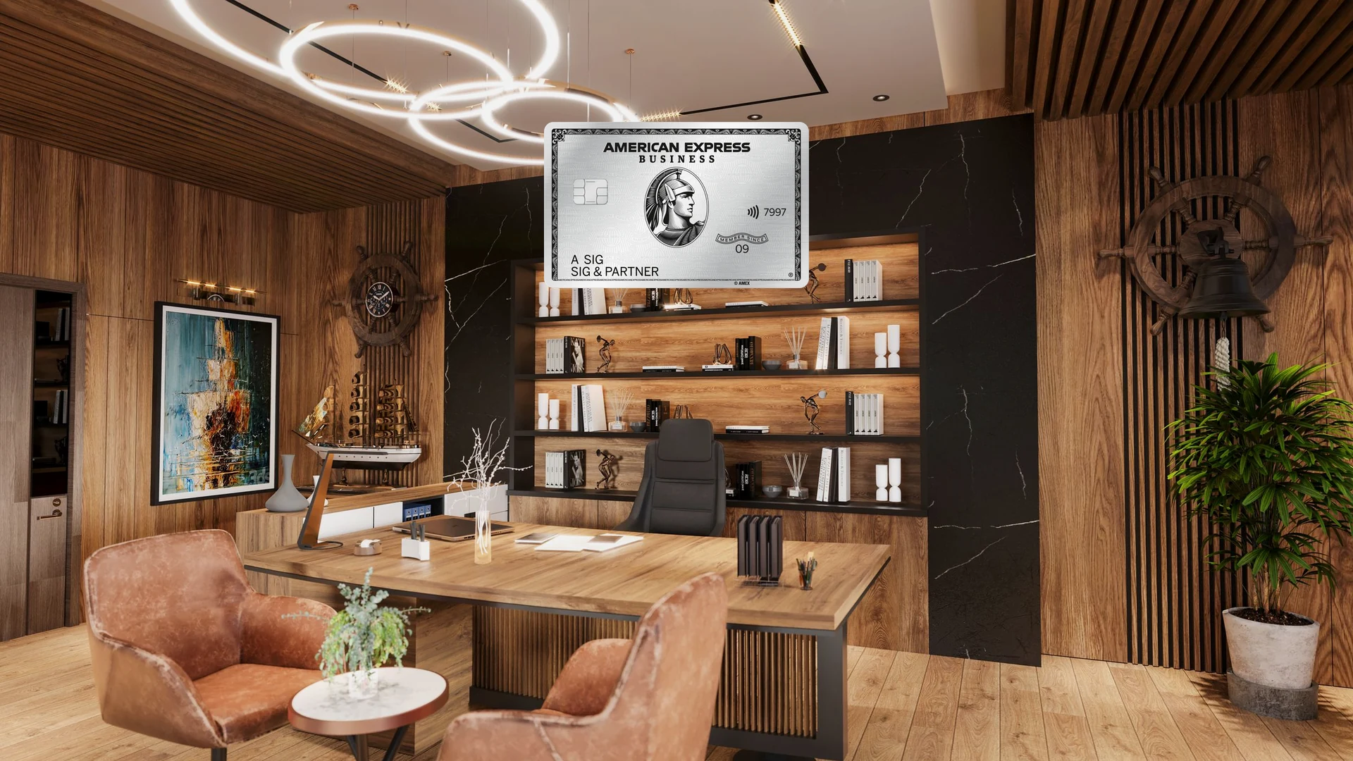 American Express Business Platinum Card in einem Büro, Sinnbild für Selbstständige mit Mitarbeitern
