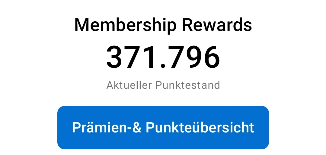 Membership-Rewards-Konto in der Amex App mit einem Punktestand von 371.796 Punkten